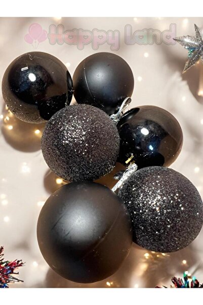 Happyland Yılbaşı Ağacı Süsü 6 Adet 4 Cm Siyah Renk Yılbaşı Topu Yılaşı Çam Ağacı Süsü