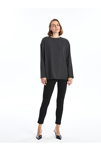 LC Waikiki Black Crew Neck Plain Long Sleeve Oversize Women's Blouse