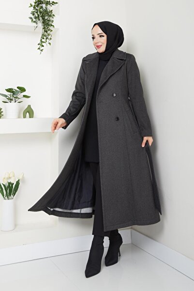 Doque Kışlık Kadın Kaşe Kaban Çift Düğme Spor Model 125cm Araboy 57022