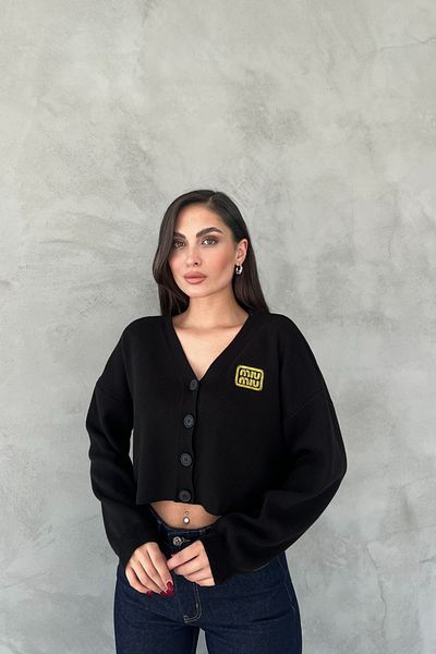 Seda Yalçın Atelier Cardigan de tricotaj cu nasturi cu imprimeu negru
