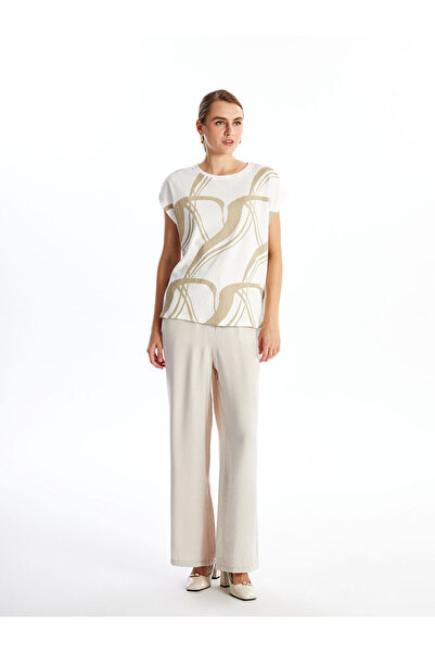 LC Waikiki Beige Crew Neck Patterned Textured Women's Blouse