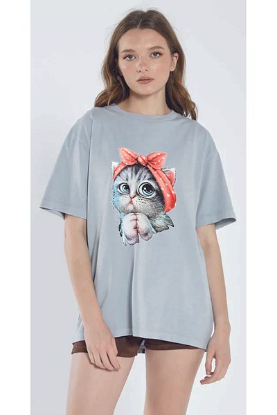 HOFFNUNG T Shirt Cat Kitten Printed Unisex Oversized Short Sleeve T-Shirt