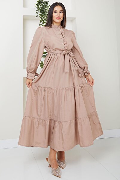 SENSTIL Φόρεμα με βολάν μπροστά και δεμένα μανίκια από βιζόν SS2078