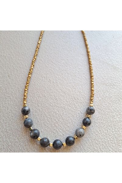 azra takı tasarım Handmade Spectrolite Stone,Grey,,Natural Stone,Short Women's Necklace
