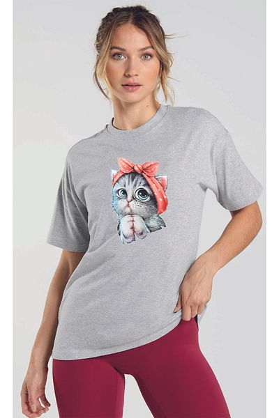 HOFFNUNG T Shirt Cat Kitten Printed Unisex Oversized Short Sleeve T-Shirt