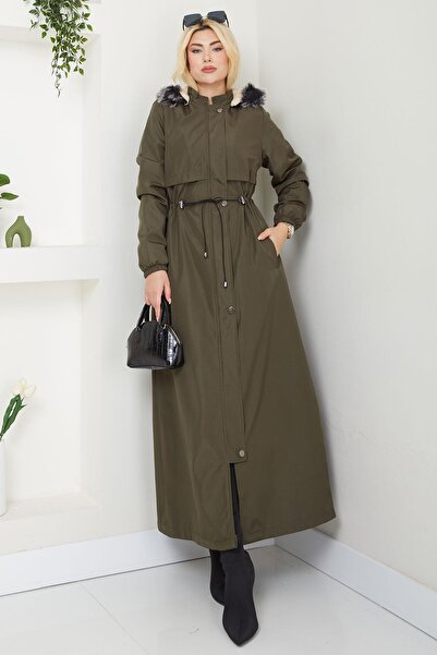 SENSTIL Palton kaki lung - Cu blană la interior SS2331