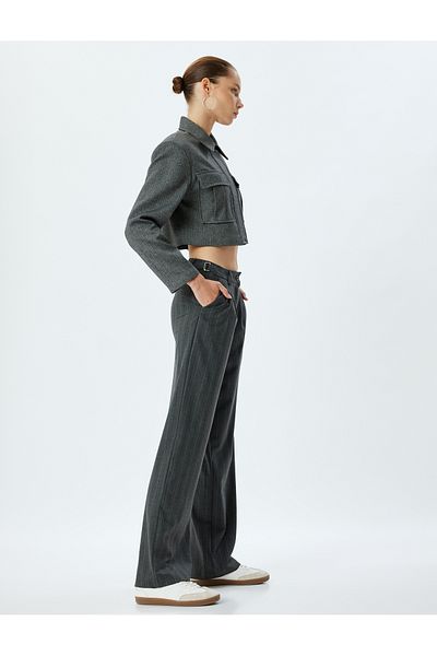 Koton Viscose Mixed - Standard Waist Trousers with Straight Leg and Belt Detail
