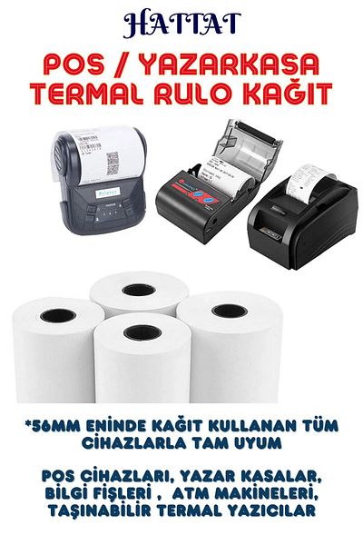 FRM 50 Pieces Thermal Pos Rolls - 56Mmx15M, Pos and Cash Register, Quality Full Metering Clear Printing