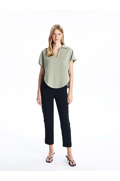 LC Waikiki Shirt Collar Crop Women's Blouse