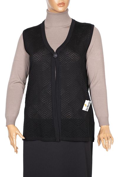 HESNA Women's Crowned Knitwear Openwork Brooch Vest Black