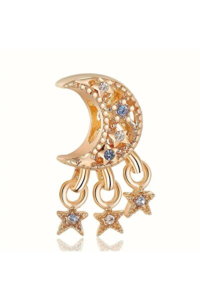 Zümrüt Toystore Swinging Three-Stone Star Moon Gold Charm