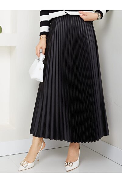 modapark.ist Kadın Deri Görünümlü Pliseli Etek