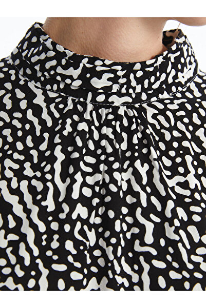 LC Waikiki Black Mock Neck Patterned Oversized Women's Blouse