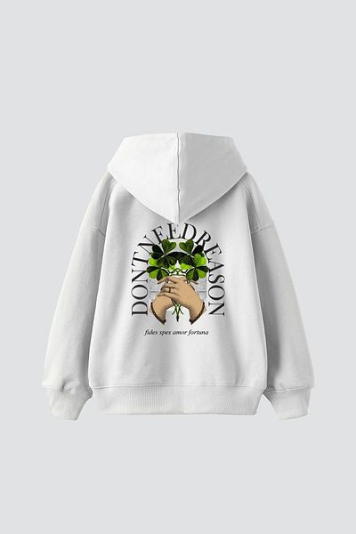 Sekizbiraltı Unisex Premium White Oversize Hoodie - Don't Need Reason Printed