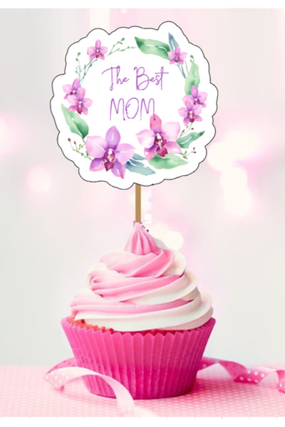 Hiras Dizayn 15 قطعة من أفضل أمي - مسواك كب كيك الأوركيد الأرجواني للأم، زينة...