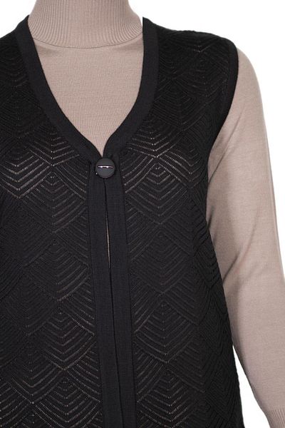 HESNA Women's Crowned Knitwear Openwork Brooch Vest Black