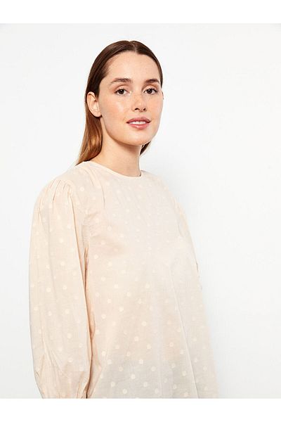 LC Waikiki Γυναικεία μακρυμάνικη μπλούζα LCW Modest Crew λαιμόκοψη πουά