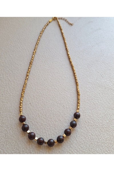 azra takı tasarım Handmade Jasper Stone, Coffee, Natural Stone, Short Women's Necklace