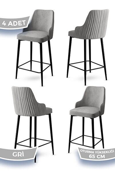 Canisa Tera Serisi 4 Gri Sandalye 65 Cm Ada Mutfak Bar Sandalyesi Babyface Ku...