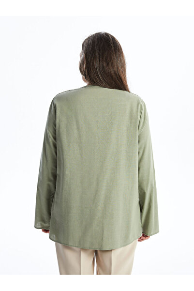 LC Waikiki Green Shrug Collar Lace Detailed Long Sleeve Women's Blouse