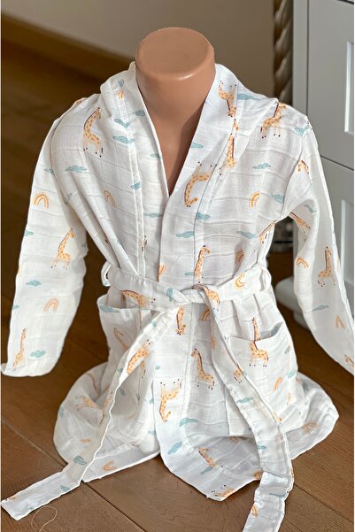 Shopiole Müslin Kapşonlu Çocuk Bornoz Banyo Ve Plaj Çocuk Bornozu /5-6 Yaş Zü...