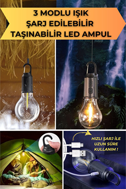 Store Şarj Edilebilir 3 Modlu LED Kamp Lambası - Kancalı Asma-Taşınabilir Tas...