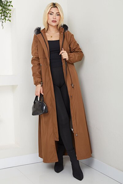 SENSTIL Palton din blană de lungime completă, maro - SS2331