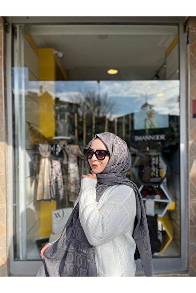 Imannoor Dama Desen Antrasit Naia Pamuk Şal 70x200