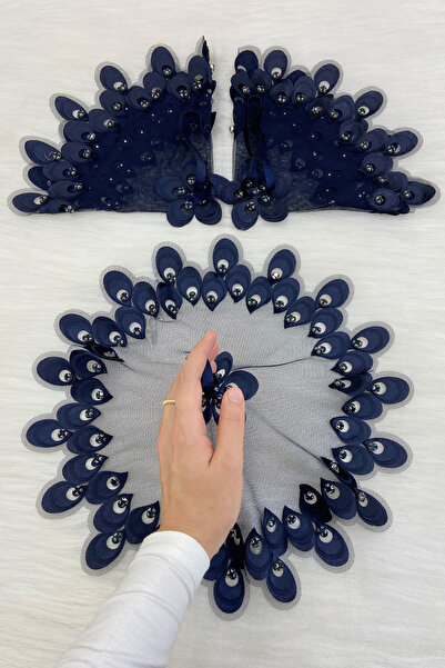 ZEYMERADE منديل العروس والعريس باللون الأزرق الداكن، منديل زفاف بتفاصيل حجرية...