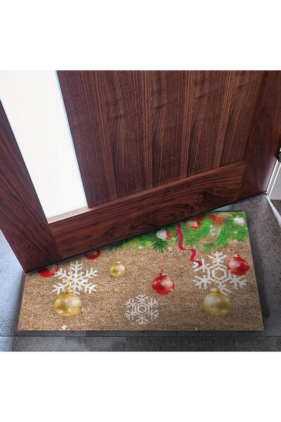 Monnhein Yeni Yıl Özel Tasarım Kapı Paspası, Yılbaşı Renkleri ve Şık Süslemeler ile Su Geçirmez