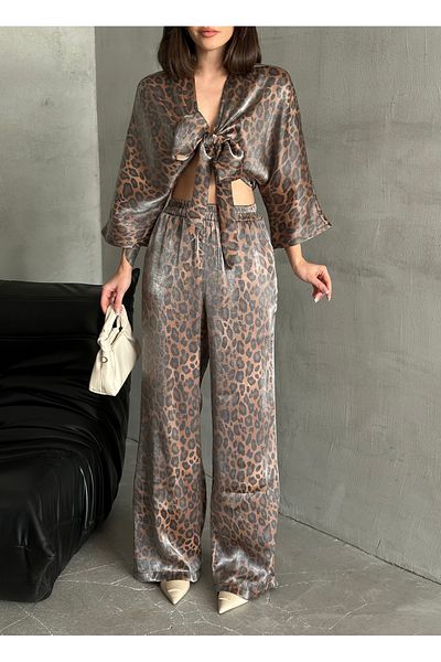 ELBEY Leopard Patterned Casual Set - Front Tie