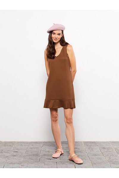 LC Waikiki Lcw Vision Orange Women's V-Neck Straight Tweed Dress