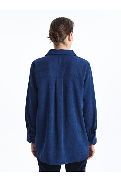 LC Waikiki Lacivert Dokulu Kadife Kadın Gömlek