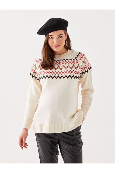 LC Waikiki Crew Neck Patterned Long Sleeve Maternity Knitwear Sweater