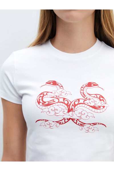 LC Waikiki Crew Neck Printed Women's Crop