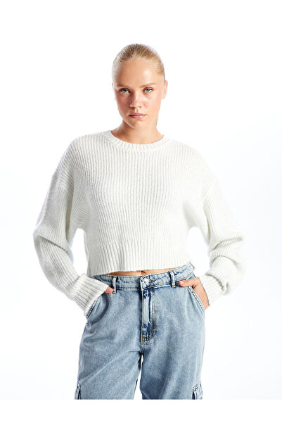 LC Waikiki XSIDE Ekru Bisiklet Yaka Parlak Görünümlü Kadın Triko Kazak