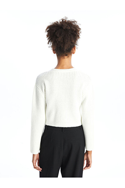 LC Waikiki Ecru V-Neck Women's Knitwear Cardigan