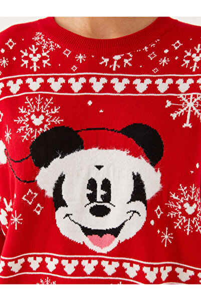 LC Waikiki Pulover de damă cu mânecă lungă cu imprimeu Mickey Mouse cu decolteu rotund