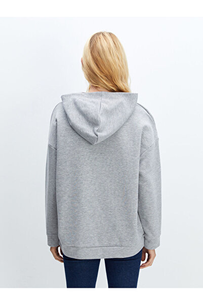 LC Waikiki Gray Hooded Printed Oversize Women's Sweatshirt Tunic