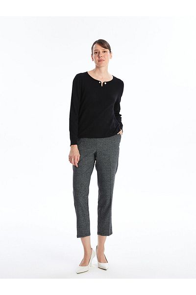 LC Waikiki Women's Pants with Elastic Waist and Houndstooth Pattern