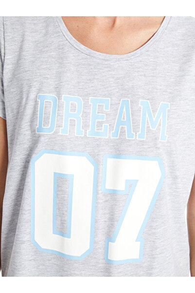 LC Waikiki Bedrucktes Damen-Pyjama-Set mit Rundhalsausschnitt und Shorts