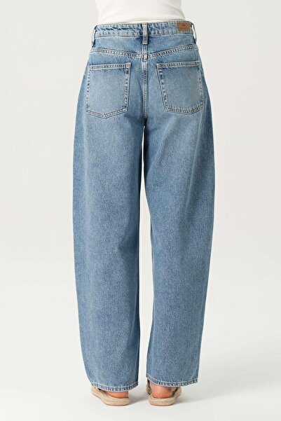 CROSS JEANS Orta Mavi Yüksek Bel Patı Fermuarlı Loose Jean Pantolon C 4934-017