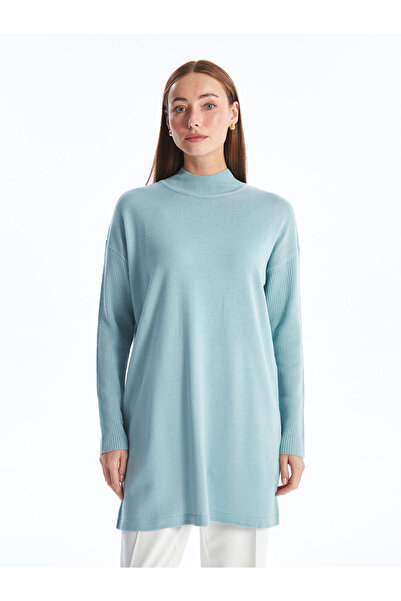 LC Waikiki Blue Half Turtleneck Plain Long Sleeve Women's Knitwear Tunic