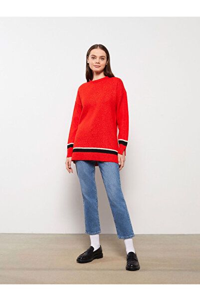 LC Waikiki Crew Neck Plain Long Sleeve Oversize Women's Knitwear Tunic