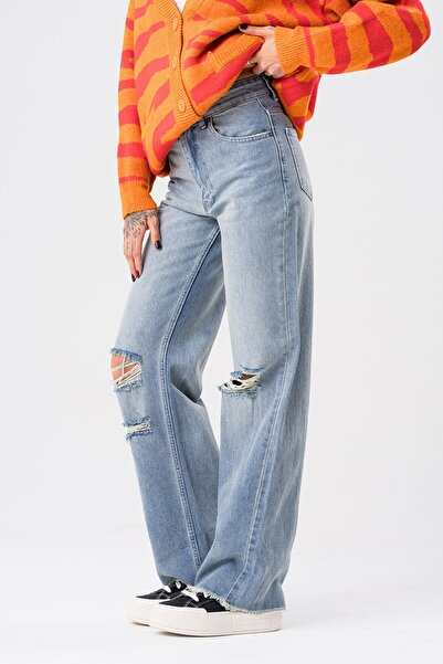 go gang own Holly Diz Yırtık Detay Baggy Jean Kadın Pantolon