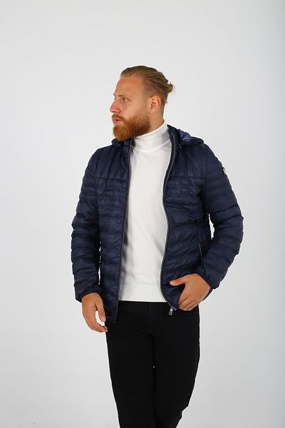 DAKSEL Ανδρικό παλτό με αντιανεμική κουκούλα Navy Blue Puffer