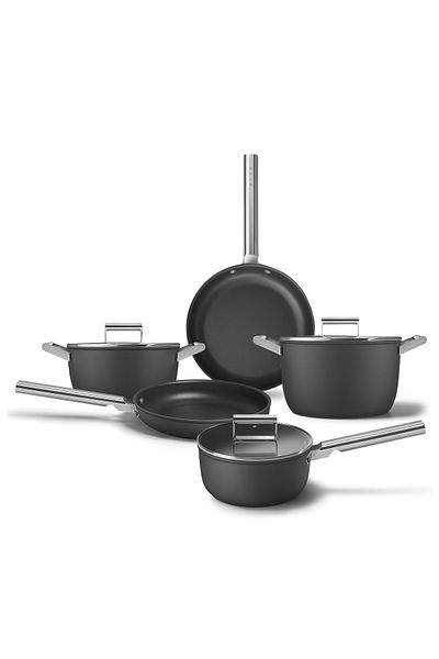 SMEG Cookware 50's Style Prima Plus 5-Piece Black Pot & Pan Set