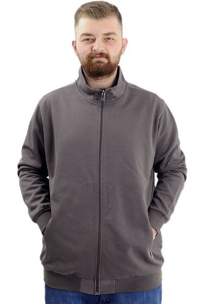 ModeXL Men's Cardigan - Plus Size, Zip-Up, Stand Collar, Stell Smoked 20571