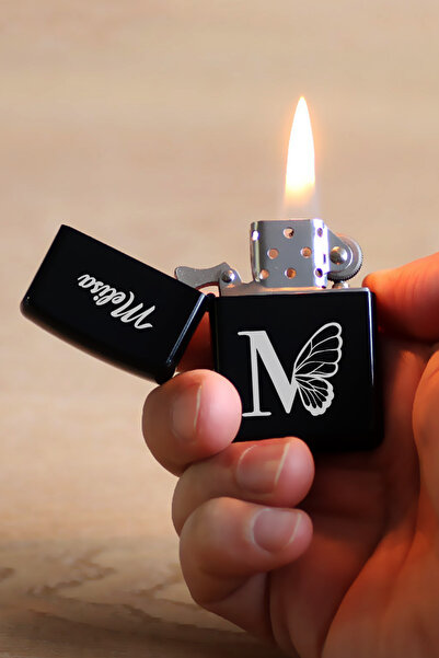 Genel Markalar Kişiye Özel İsimli Benzinli Siyah Çakmak Harf Baskılı