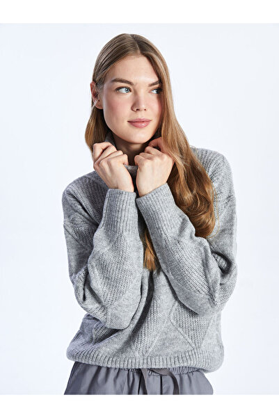 LC Waikiki Dámský úpletový svetr s dlouhým rukávem s vlastním vzorem